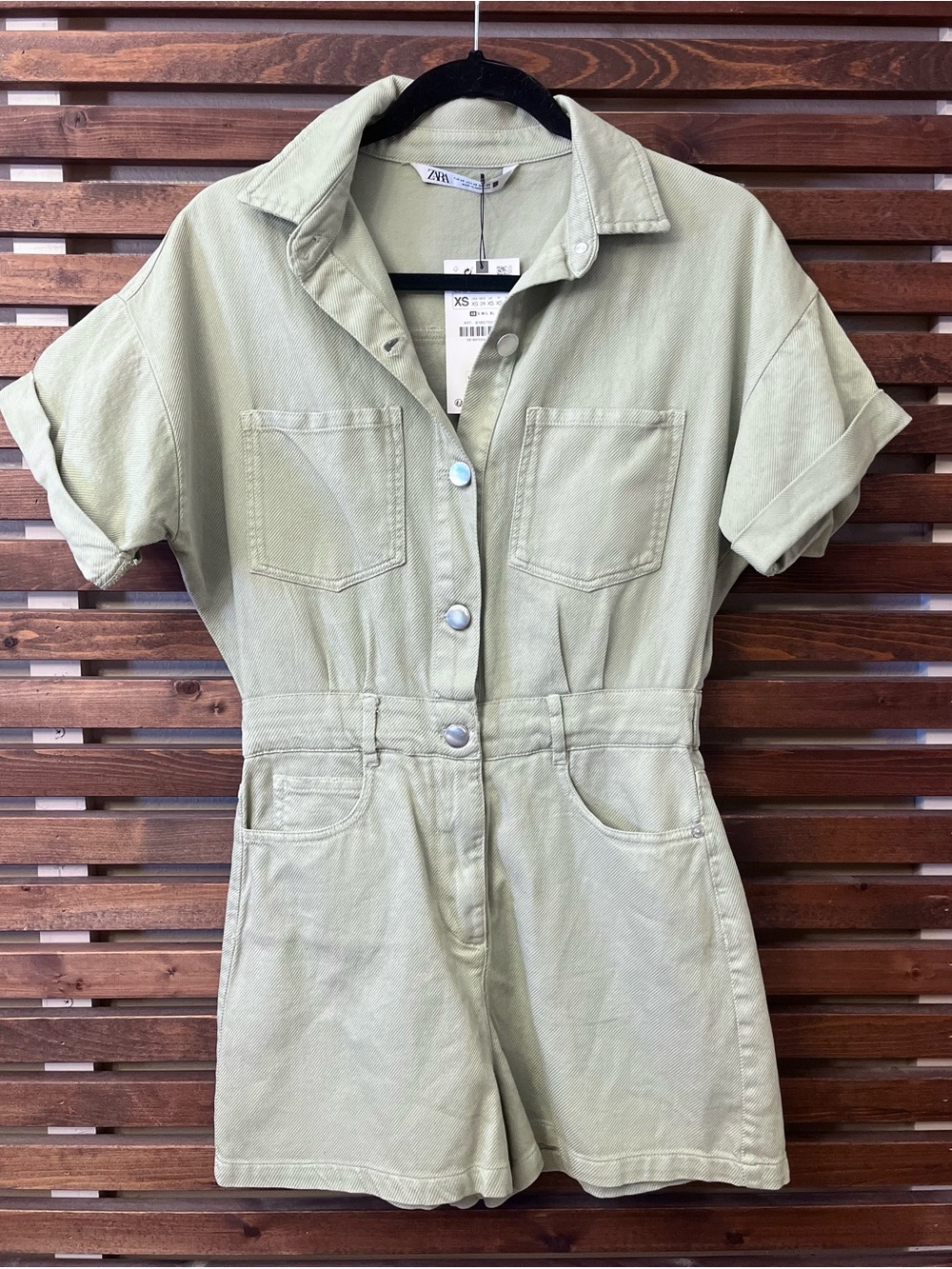 NWT Zara Green Button Front Short Sleeve Romper w/ Pockets - XS / Retail $49.90